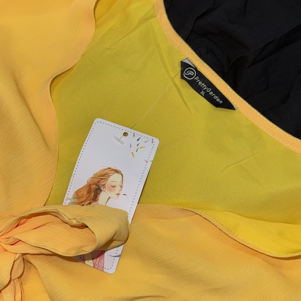 Yellow Flutter Sleeve Tie-Front Mini Dress - Picture 8 of 8